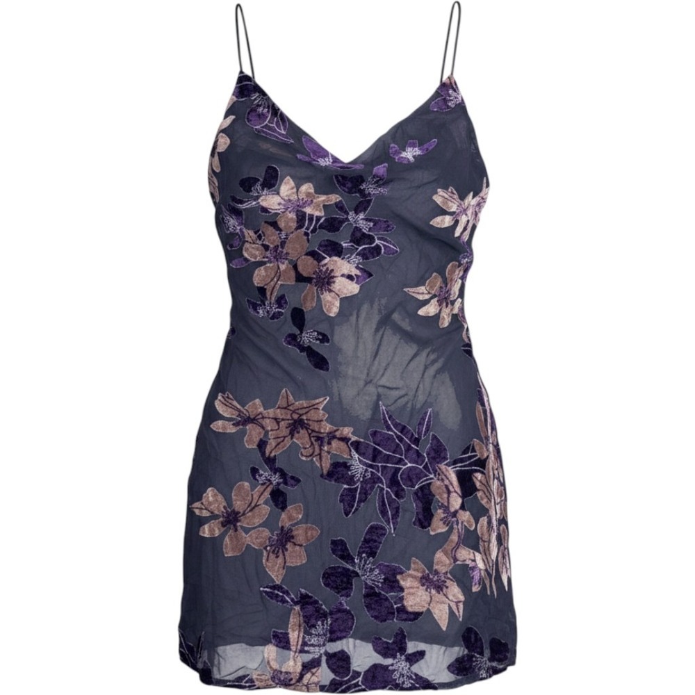 Saints + Secrets Burnout Velvet Floral Mini Dress Medium Purple Black HOCO